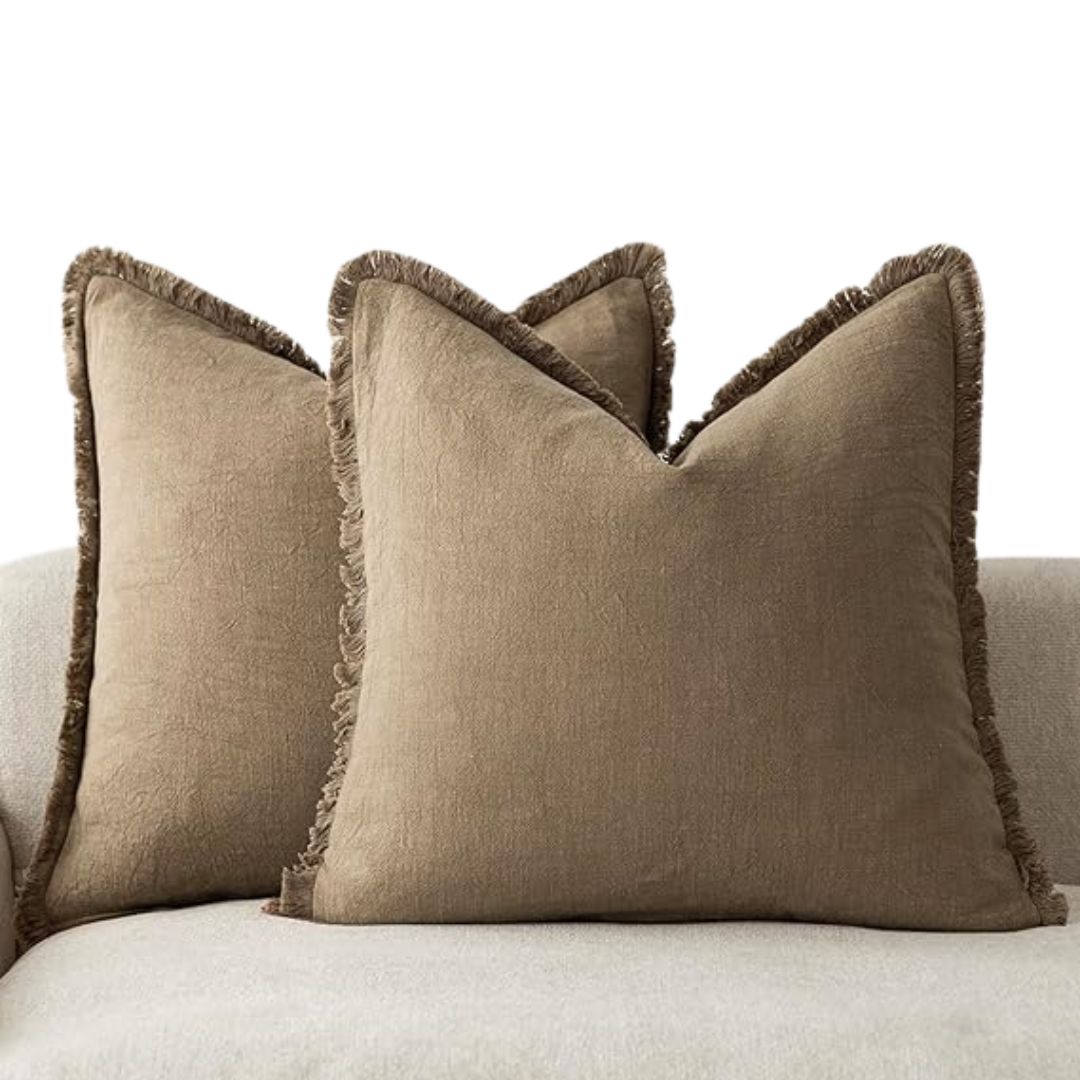 Linen Flange Throw Pillow Covers - Cocoa