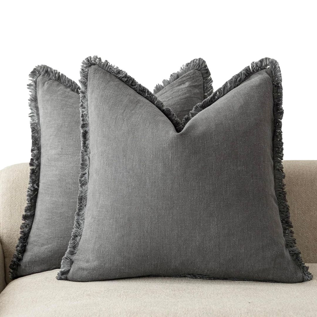 Linen Flange Throw Pillow Covers - Grey