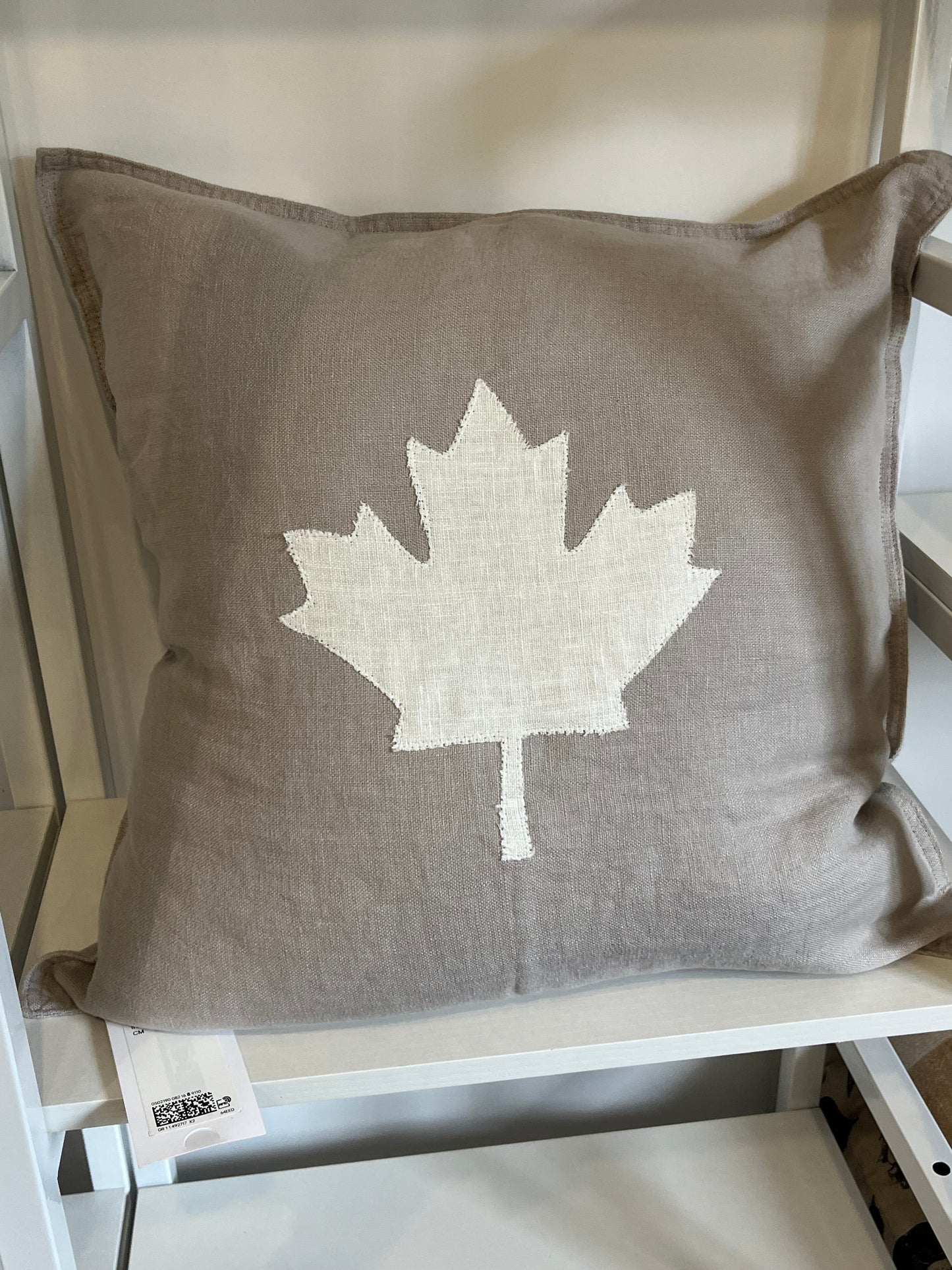 Linen Throw Pillow - Grey and White Maple Leaf **Exclusive