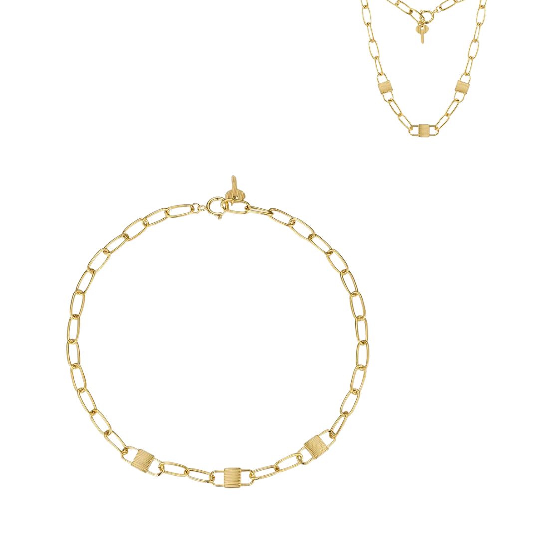 Viintage Lock Necklace and Bracelet 2 pcs Set