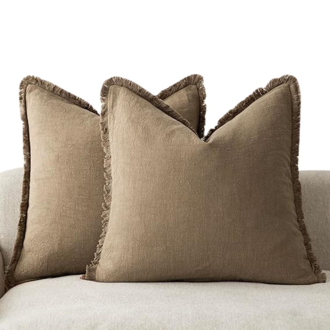 Linen Flange Throw Pillow Covers -  Cocoa