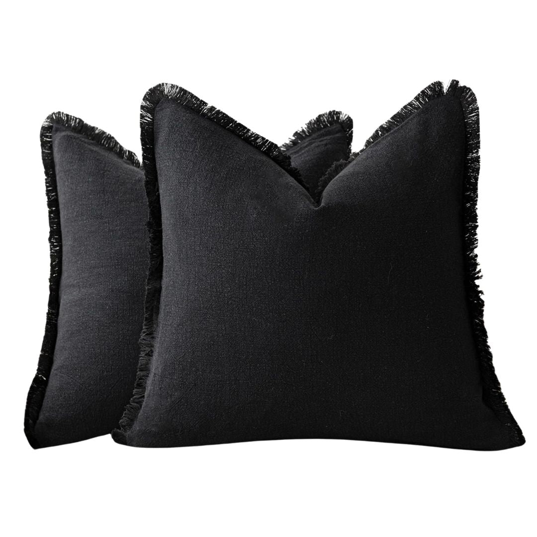 Linen Flange Throw Pillow Covers -  Black