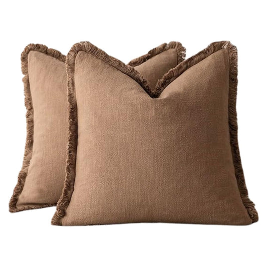 Linen Flange Throw Pillow Covers -  Brick