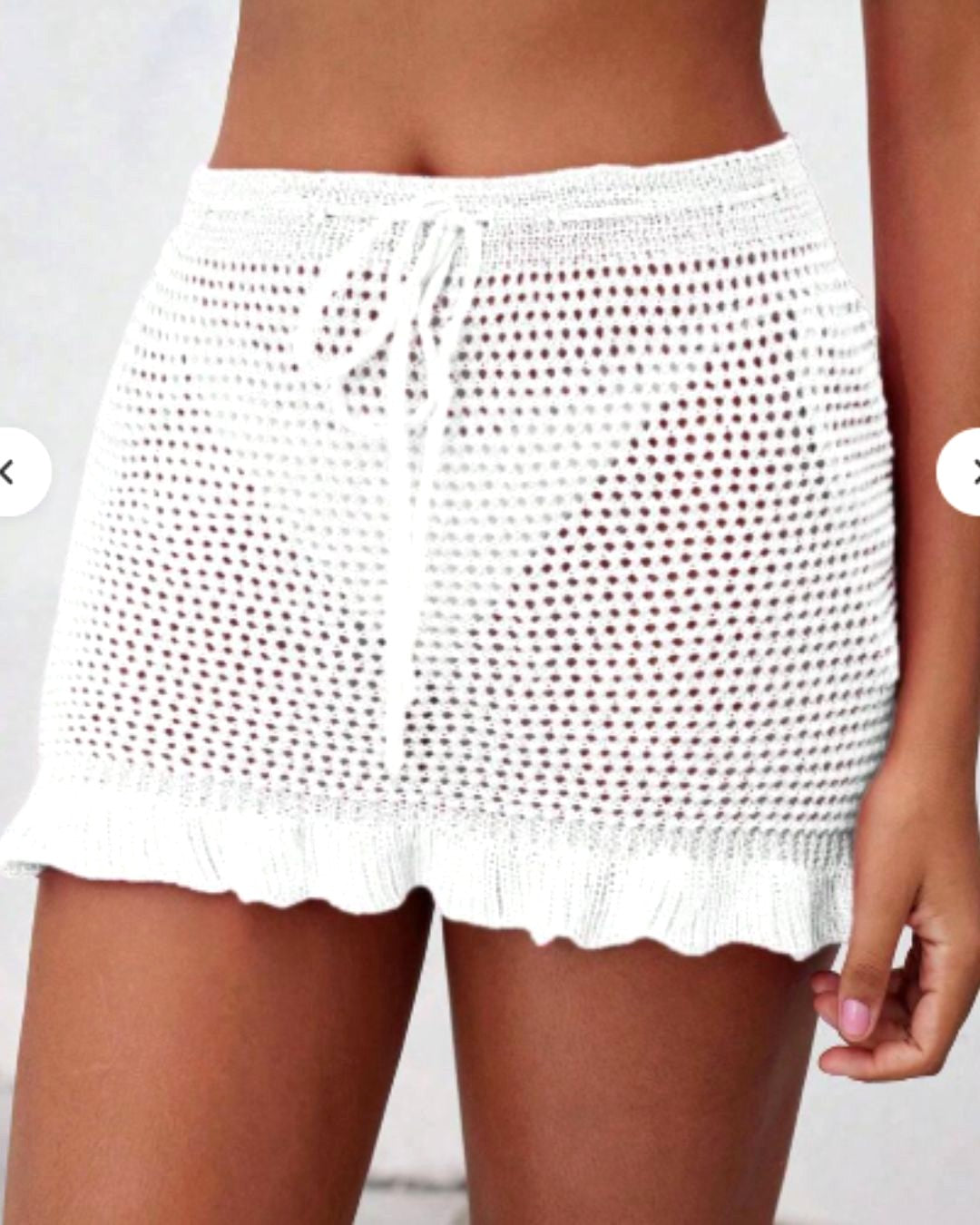 White Crochet Ruffle Short Skirt  – Beach Cover-Up
