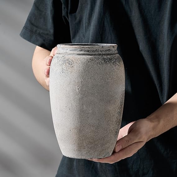 Boho  Decorative Vase, Rustic  Medium - Gray