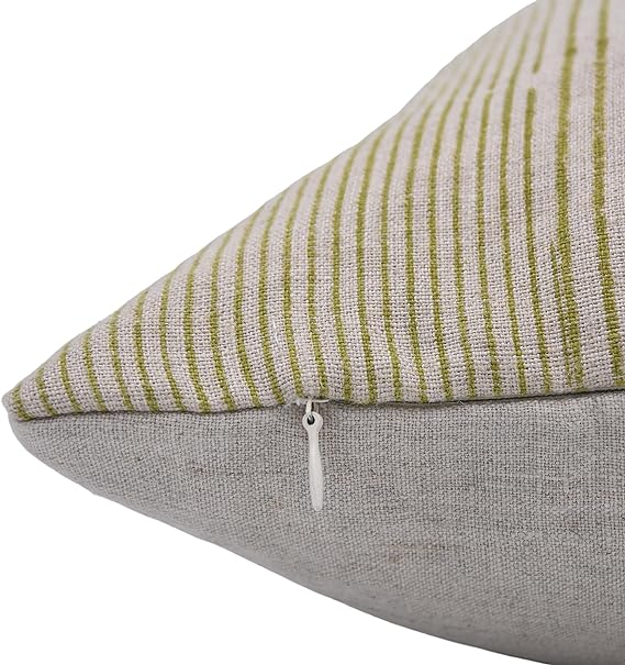 Stripped Linen Fringe Throw Pillow Covers - Olive