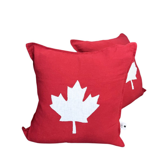 Linen Throw Pillow - Red and White Maple Leaf **Limited Edition